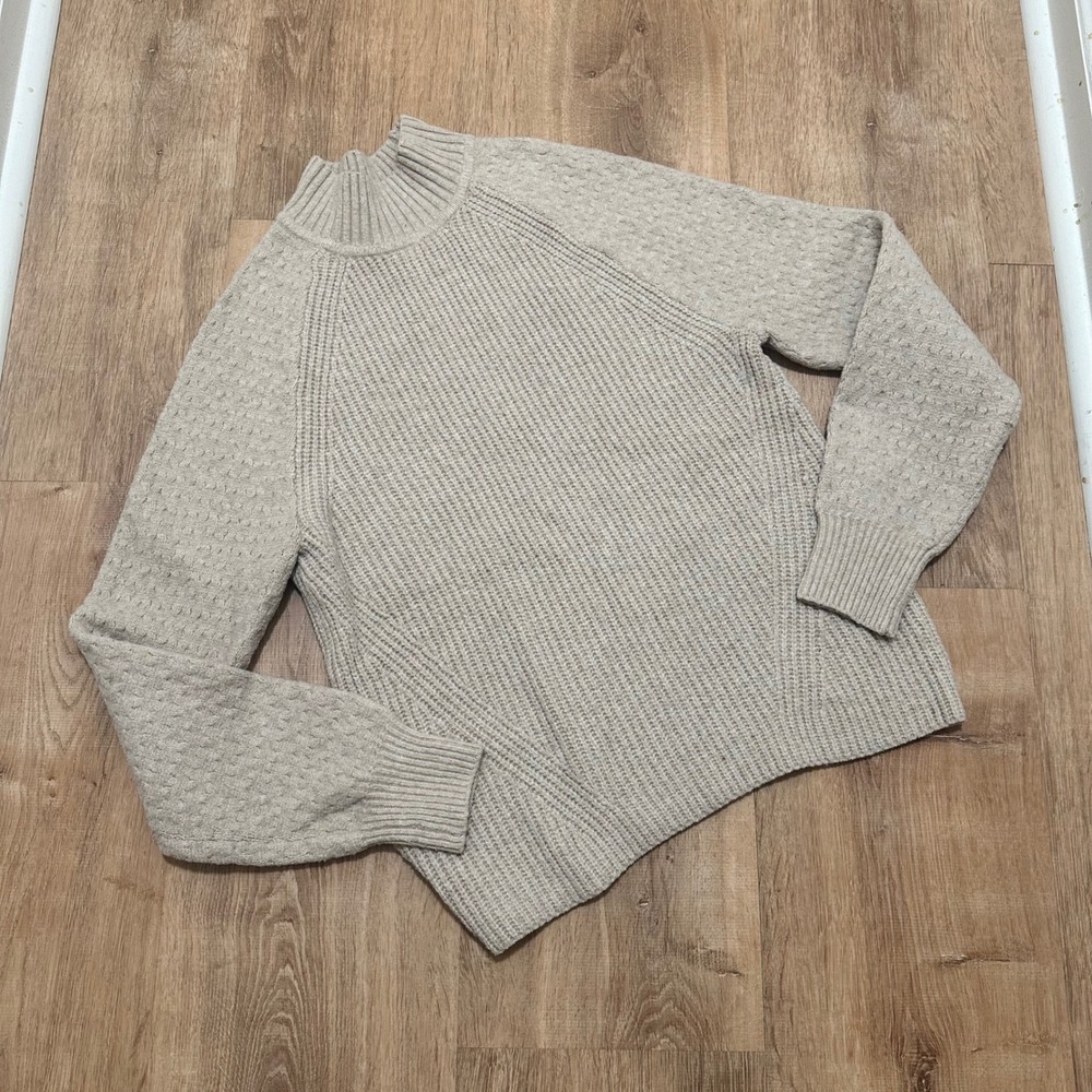 Calvin Klein | Women's Cream Beige Ribbed Mock Neck‎ Textured Knit Sweater, S